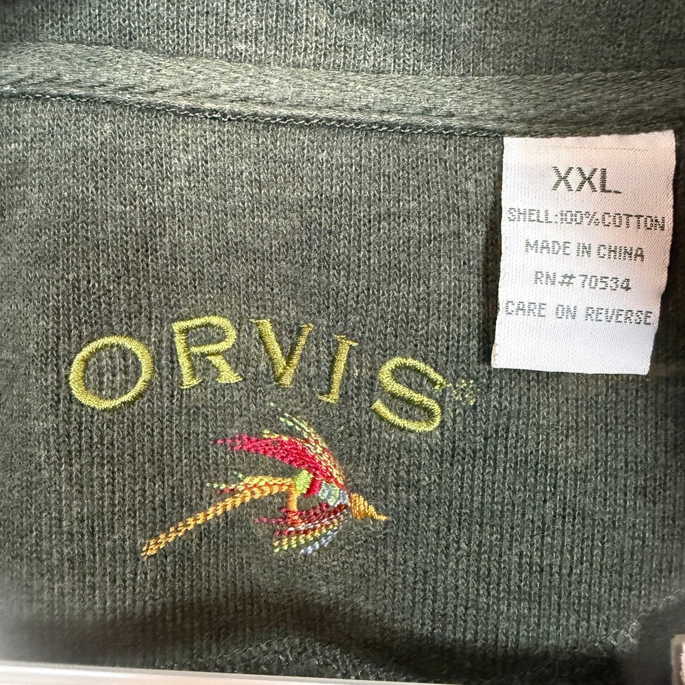 ORVIS Mens Green Quarter Zip Pullover Sweatshirt Embroidered Dragonfly XXLarge - Picture 3 of 6
